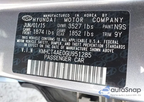 2016 Hyundai Accent Se из США, поврежденный, VIN KMHCT4AE0GU951285